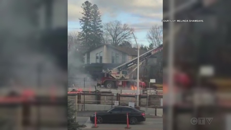 Dramatic crane fire caught on camera 