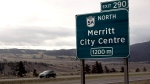 A highway sign for Merritt, B.C., is seen in an undated file image. 