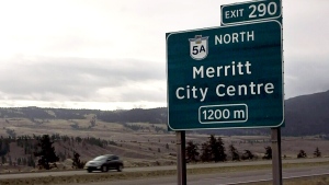 A highway sign for Merritt, B.C., is seen in an undated file image. 