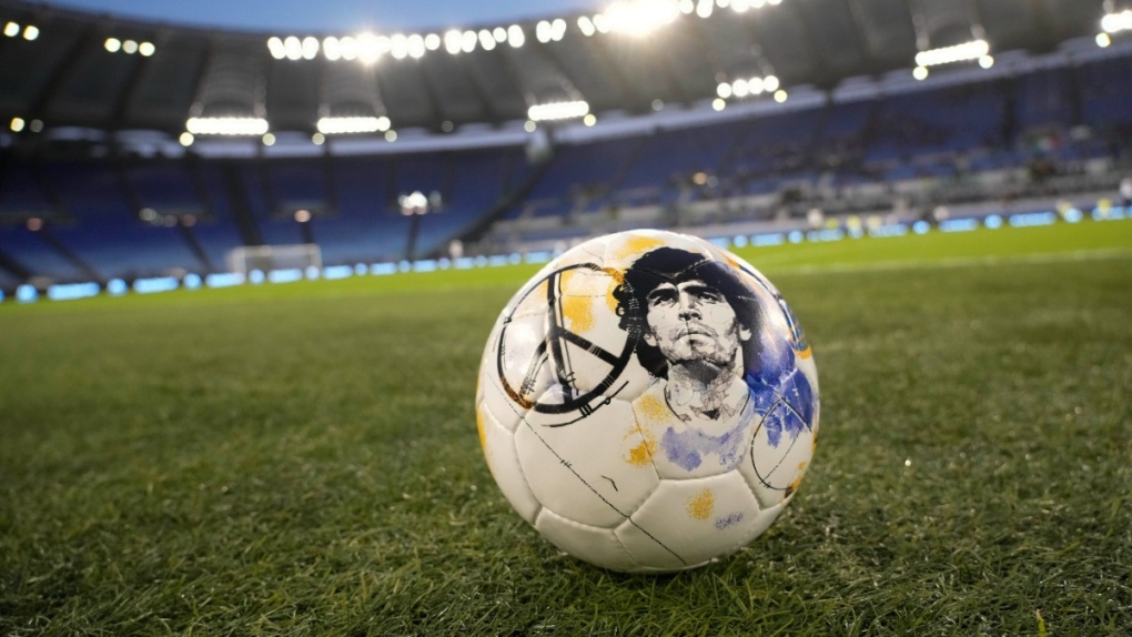 Maradona's face on a soccer ball