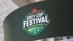 The logo for the Grey Cup Festival in Regina is seen. (Brendan Ellis/CTV News) 