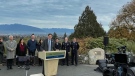 Premier David Eby was joined by ministers police chiefs and Vancouver's mayor for an announcement about public safety on Nov. 20, 2022.
