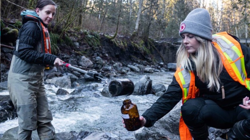 Raincoast Conservation Foundation collects water samples from the Fraser Valley in the wake of B.C.'s 2021 floods. (Alex Harris/ RCF)
