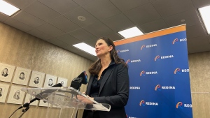 Regina Mayor Sandra Masters answers questions from the media following a council meeting on Nov. 23, 2022. (Donovan Maess/CTV News)