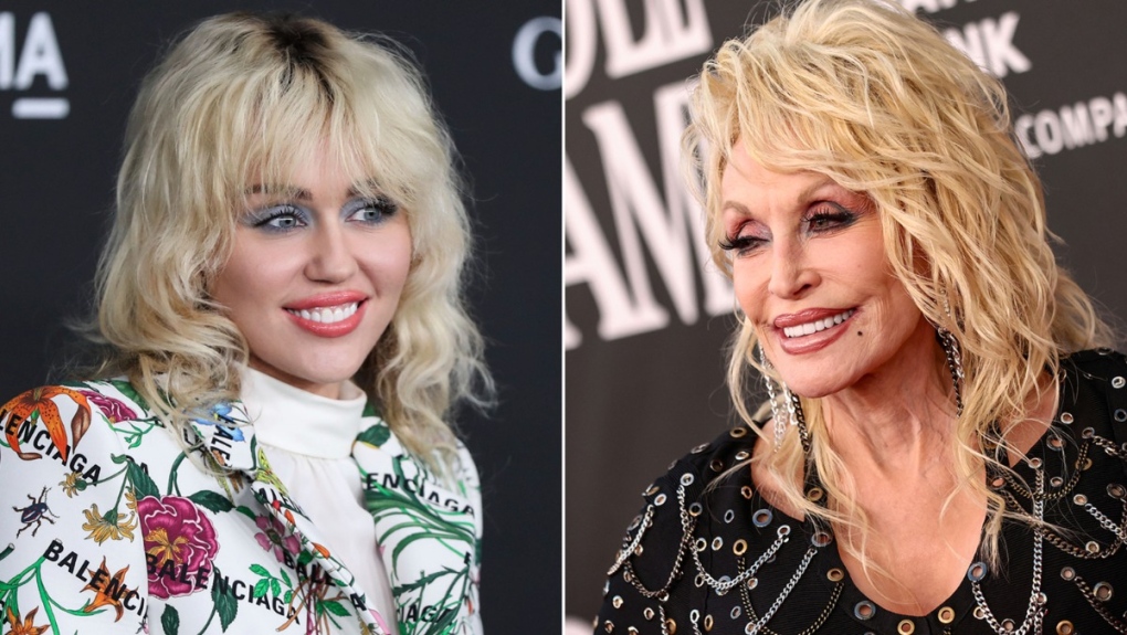 Miley Cyrus, left, and Dolly Parton