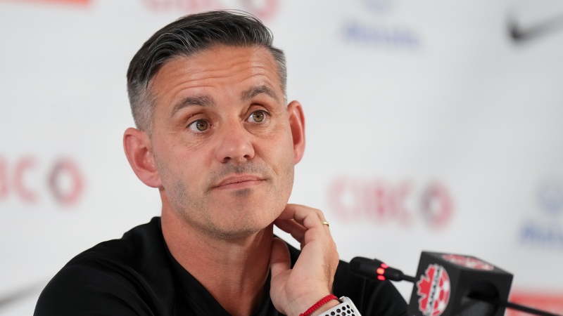 Canada head coach John Herdman speaks to the media during a press conference at the World Cup in Doha, Qatar during on Thursday, November 24, 2022. THE CANADIAN PRESS/Nathan Denette