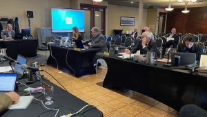 Darren Young takes questions from representatives from White City and the RM of Edenwold at a Saskatchewan Municipal Board hearing about an annexation proposal on Nov. 24 2022 (Donovan Maess / CTV News Regina) 

