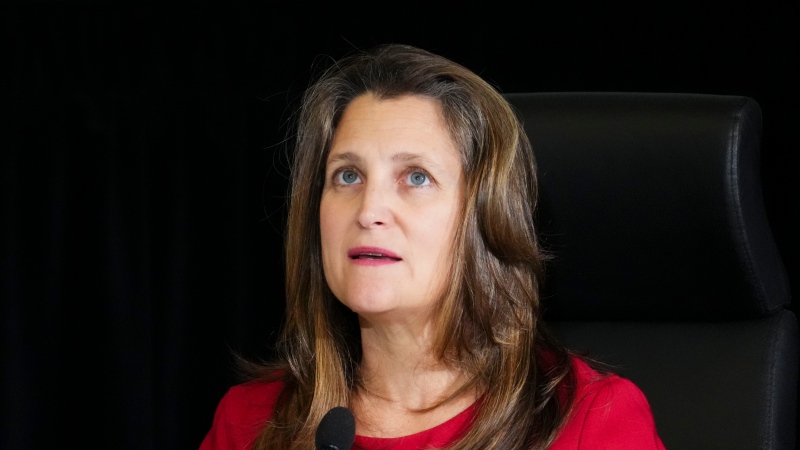 Minister of Finance Chrystia Freeland appears as a witness at the Public Order Emergency Commission in Ottawa, on Thursday, Nov 24, 2022. THE CANADIAN PRESS/Sean Kilpatrick 