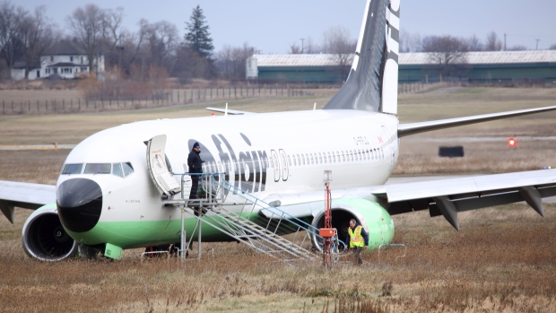 As of noon Friday, the plane remains on the grass at the airport. (Submitted/Lou Ferrigno)