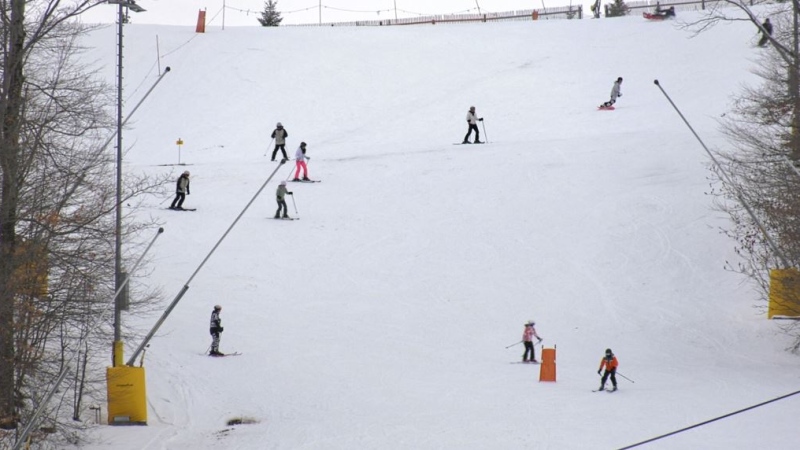 Skiers and snowboarders hit the slopes for opening day at Mount St. Louis Moonstone in Coldwater, Ont., on Fri., Nov. 25, 2022. (CTV News/Steve Mansbridge)