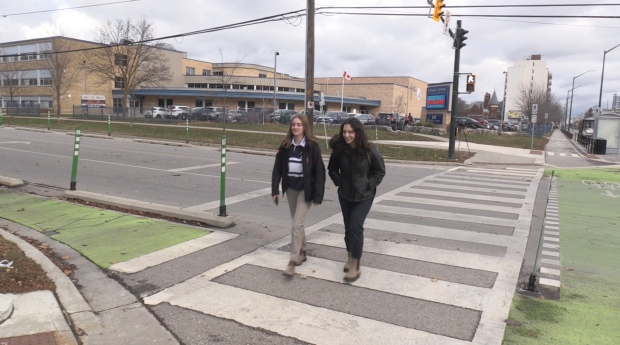 Catholic Central Secondary School grade 12 students Maddy Trottier (left) and Camila Tsun-Rubio are seen on Nov. 25, 2022. (Bryan Bicknell/CTV News London) 