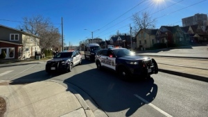 Police at the scene of a crash on Charles Street in Kitchener. (Hannah Schmidt/CTV Kitchener) (Nov. 26, 2022)