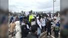Demonstrators in front of the Moncton Hospital on Nov. 26, 2022 were demanding answers about the circumstances which led to the death of a man inside the hospital’s emergency department waiting room early Nov. 23, 2022. (Nick Moore/CTV)