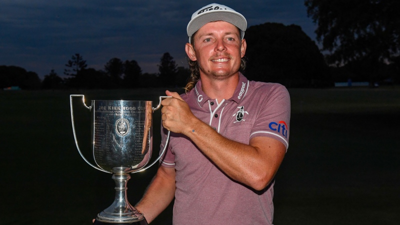 Australia's Cameron Smith poses with the trophy after winning the Australian PGA Championship at the Royal Queensland Golf Club in Brisbane on Nov. 27, 2022. The world No.3 Smith shot a three-under 68 to finish 14-under par, three strokes clear. (Jono Searle/AAP Image via AP)
