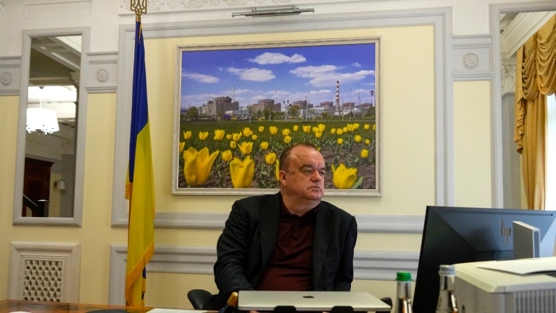 Ukrainian state nuclear company Energoatom President Petro Kotin sits in his office after an interview with The Associated Press in Kyiv, Ukraine on Oct. 4, 2022. (AP Photo/Efrem Lukatsky)