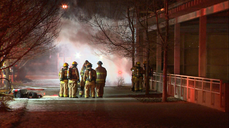 Calgary Fire Department members at the scene of a Nov. 28 fire at the Bridgeland-Riverside Community Centre in northeast Calgary.