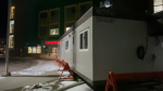Trailer outside of the Alberta Children's Hospital emergency room entrance.