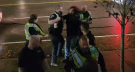 A screenshot from a video posted to Facebook shows an Abbotsford, B.C. police offcier using force during an arrest. The incident is under investigation. (Image credit: Marty Gaites)