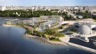 A rendering shows what Ontario Place could look under a new proposal submitted in November 2022. (Therme Canada)