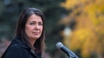 Alberta Premier Danielle Smith speaks at a press conference after members were sworn into cabinet in Edmonton, on Monday October 24, 2022. THE CANADIAN PRESS/Jason Franson