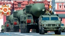 Russian RS-24 Yars ballistic missiles during the Victory Day military parade in Moscow, Russia, on June 24, 2020. (AP)