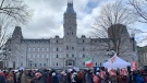 The Parti Quebecois led two protests to mark the start of the 43rd parliamentary session at the national assembly in Quebec City. (Angela MacKenzie/CTV News)
