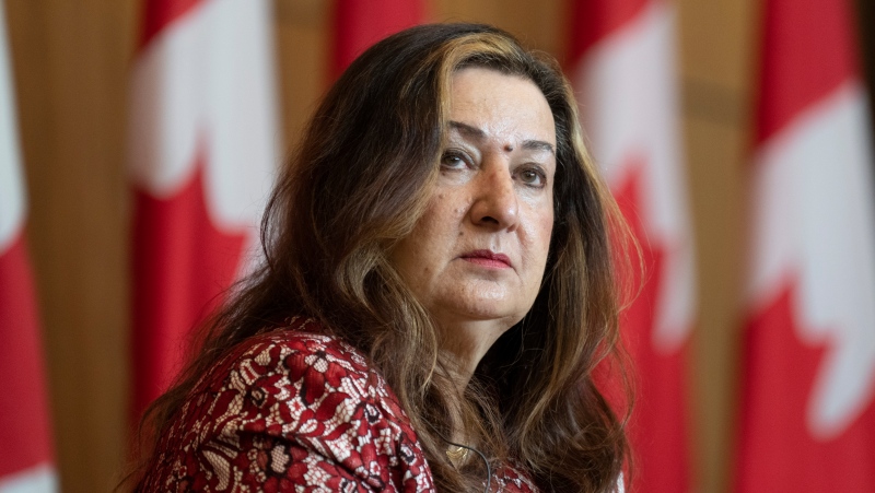 Sen. Salma Ataullahjan is seen during a news conference, Thursday, July 14, 2022, in Ottawa. THE CANADIAN PRESS/Adrian Wyld 