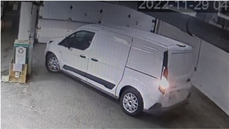 A van used by the Toronto Humane Society for rescue animal transfers is seen in this surveillance image on Nov. 28, 2022. (Supplied)