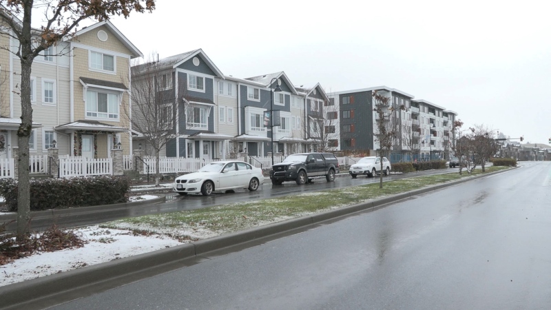 Townhomes in Colwood's Royal Bay development are seen on Nov. 29, 2022. (CTV)