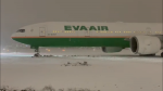 YVR says EVA Flight 10 exited the runway shortly after arriving from Taipei during a snowstorm in Metro Vancouver on Nov. 29. 