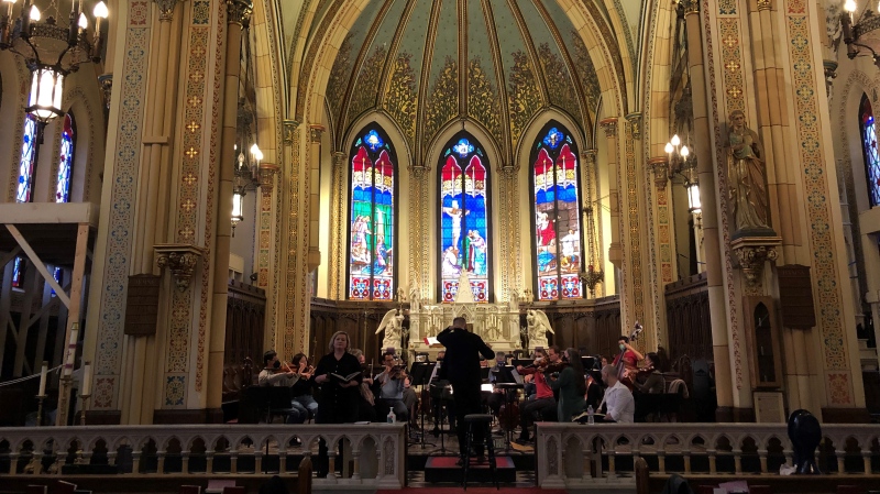 The Windsor Symphony Orchestra rehearsing Handel's 'Messiah' at Assumption Church in Windsor, Ont. on Wednesday, Nov. 30, 2022. (Gary Archibald/CTV News Windsor)