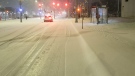 A snow-covered roadway pictured in Kitchener in November 2022. (Daniel Caudle/CTV News)