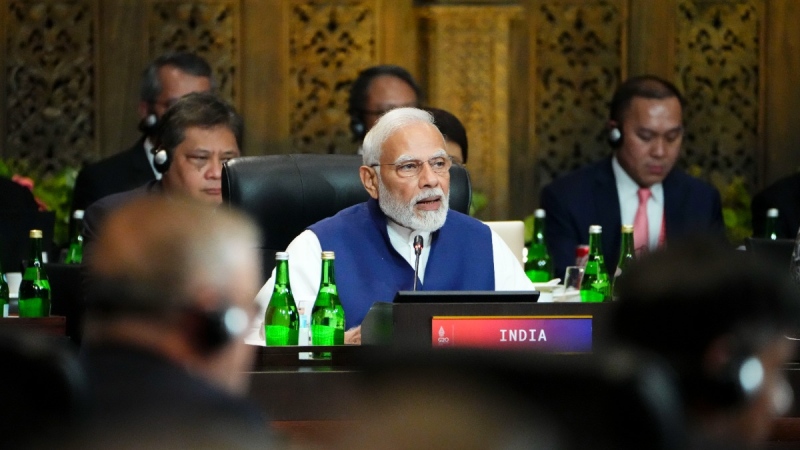 Indian Prime Minister Narendra Modi takes part in the closing session at the G20 Leaders Summit in Bali, Indonesia on Nov. 16, 2022. (Sean Kilpatrick / THE CANADIAN PRESS)