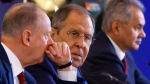 Russian Foreign Minister Sergey Lavrov, centre, in Yerevan, Armenia, on Nov. 23, 2022. (Russian Foreign Ministry Press Service via AP) 
