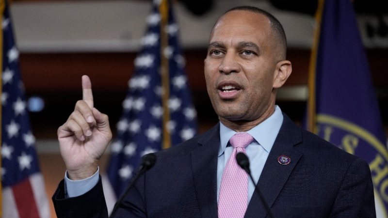 Hakeem Jeffries after his election to be the new leader when Speaker of the House Nancy Pelosi steps aside, on Nov. 30, 2022. (J. Scott Applewhite / AP) 