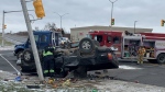 Emergency crews responded to a two-vehicle crash in London at Veterans Memorial Parkway and Admiral Drive, Dec. 1, 2022. (Bryan Bicknell/CTV News London)