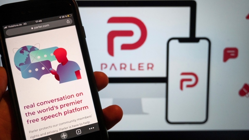 In this Jan. 10, 2021, file photo, the website of the social media platform Parler is displayed in Berlin. (Christophe Gateau/dpa via AP, File) 