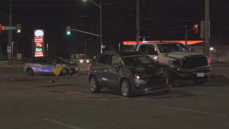 Several people were hospitalized after a crash in Barrie at Bayview & Mapleview on Thurs. Dec. 1, 2022 (Chris Garry/CTV News)