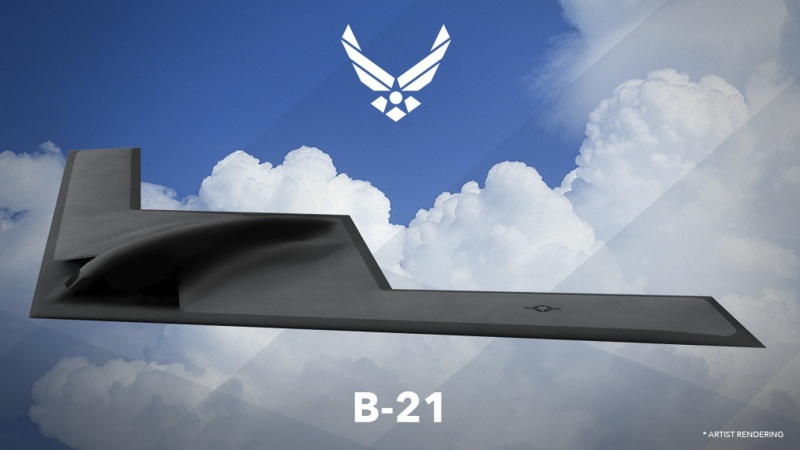 This undated artist rending provided by the U.S. Air Force shows a U.S. Air Force graphic of the Long Range Strike Bomber, designated the B-21. (U.S. Air Force via AP)