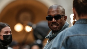 Kanye West attends a fashion show in Paris, on Jan. 23, 2022. (Lewis Joly / AP) 