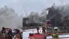 Firefighters from several municipal services were called to the scene of a large fire at a hotel in Sainte-Adele, Que. (Photos source: Blainville Firefighters)