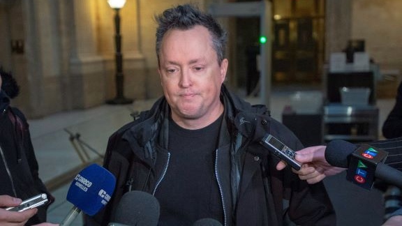 Comedian Mike Ward speaks to the media at the Quebec Appeal Court Wednesday, January 16, 2019 in Montreal. The Court is hearing arguments about whether Ward, who joked of drowning a disabled boy, Jeremy Gabriel, should have to pay damages to him and his family. THE CANADIAN PRESS/Ryan Remiorz
