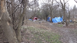 An encampment set up in a wooded area in London, Ont. on Friday, Dec. 2, 2022. (Daryl Newcombe/CTV News London)