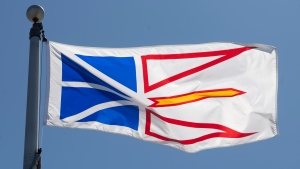 Newfoundland and Labrador's provincial flag flies on a flag pole in Ottawa on July 6, 2020. (THE CANADIAN PRESS/Adrian Wyld)