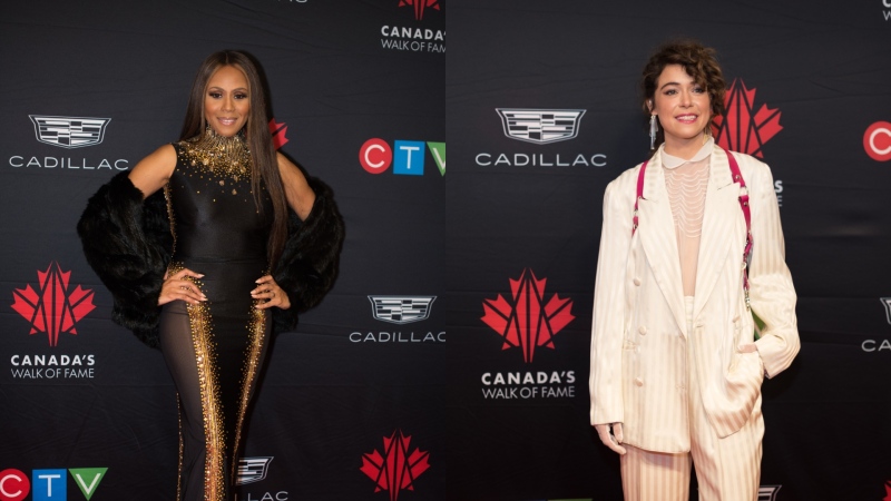 Deborah Cox and Tatiana Maslany pose on the red carpet for the 2022 Canada’s Walk of Fame Gala in Toronto, on Saturday, December 3, 2022. THE CANADIAN PRESS/ Tijana Martin