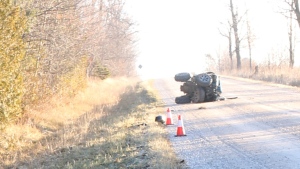 Police are asking anyone with information about this ATV crash in Wellington North Township to contact them. (Submitted/OPP)