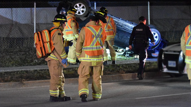 Wellington Street in Barrie was the scene of a rollover Sunday night. (PHOTO: AT THE SCENE PHOTOGRAPHY)