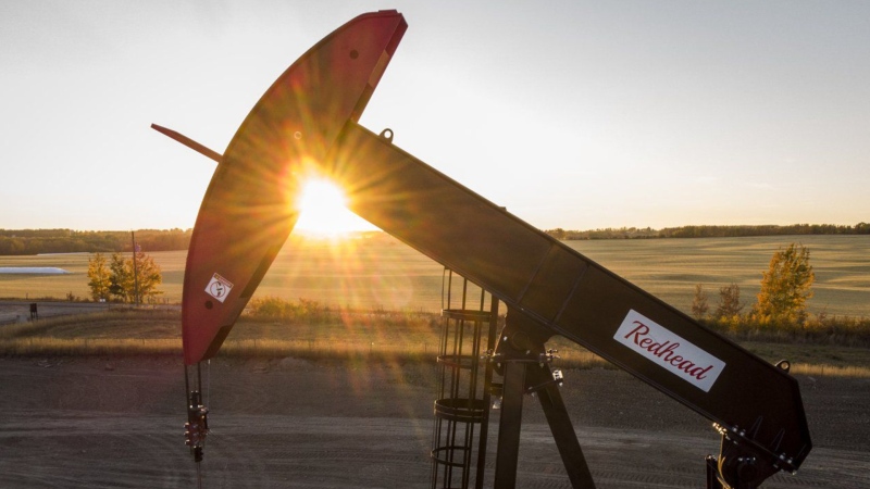 A pumpjack draws out oil and gas from a well head as the sun sets near Calgary, Alta., Sunday, Oct. 9, 2022. (THE CANADIAN PRESS/Jeff McIntosh)