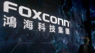 The Foxconn logo is seen during the Hon Hai Tech Day at the Nangang Exhibition Center in Taipei, Taiwan, on Oct. 18, 2022. (AP Photo/Chiang Ying-ying, File)