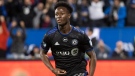 CF Montreal’s Ismael Kone reacts after scoring against Orlando City SC during second half MLS playoff soccer action in Montreal, Sunday, Oct. 16, 2022. THE CANADIAN PRESS/Graham Hughes